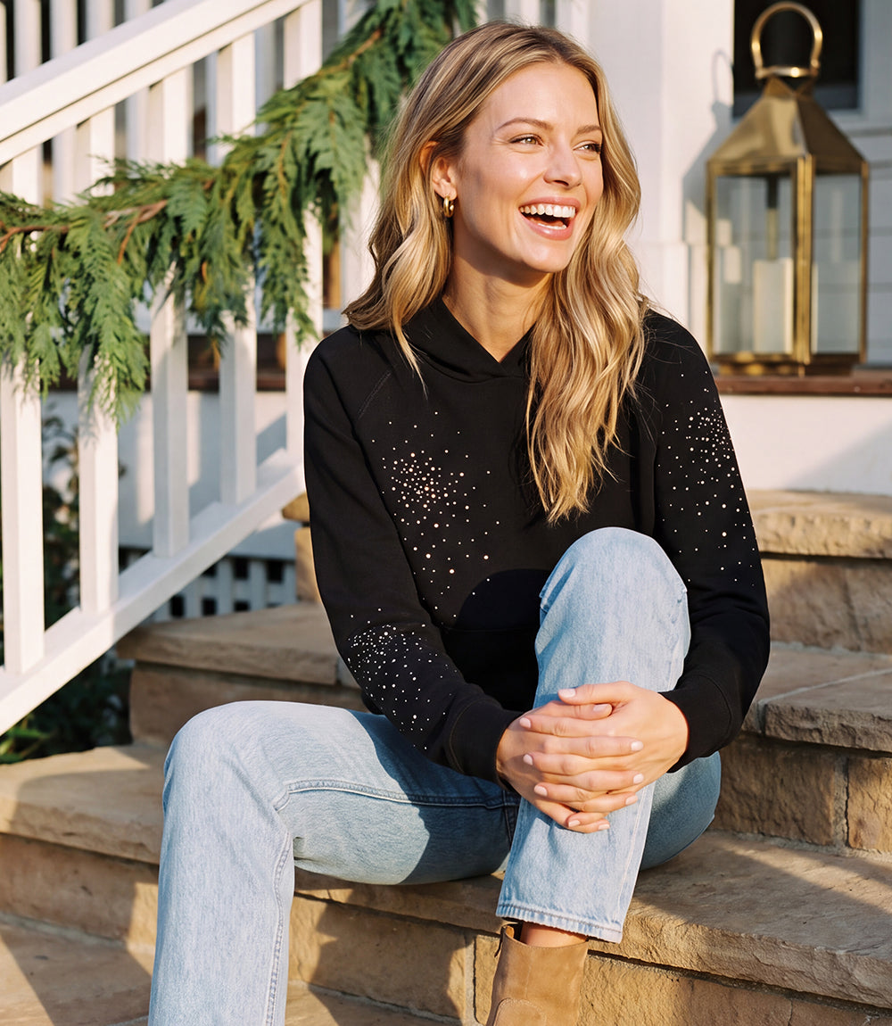 Petite Size Embellished Hoodie Pullover Sweatshirt