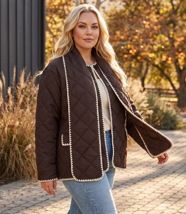 Plus Size Edge Stitch Quilted Scarf Jacket