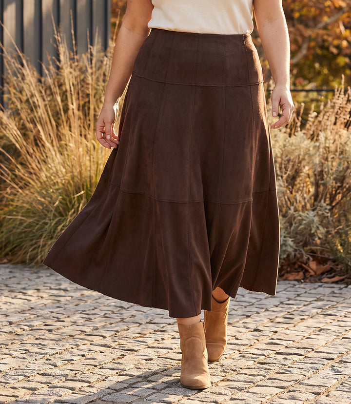 Plus Size Tiered Faux Suede Midi Skirt
