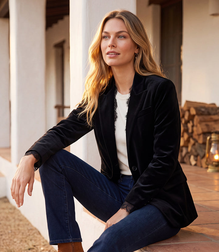 Lace Trim Velvet Blazer