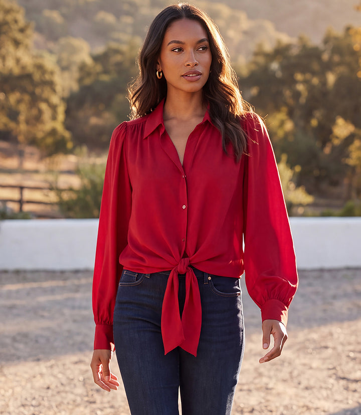 Long Sleeve Tie-Front Top