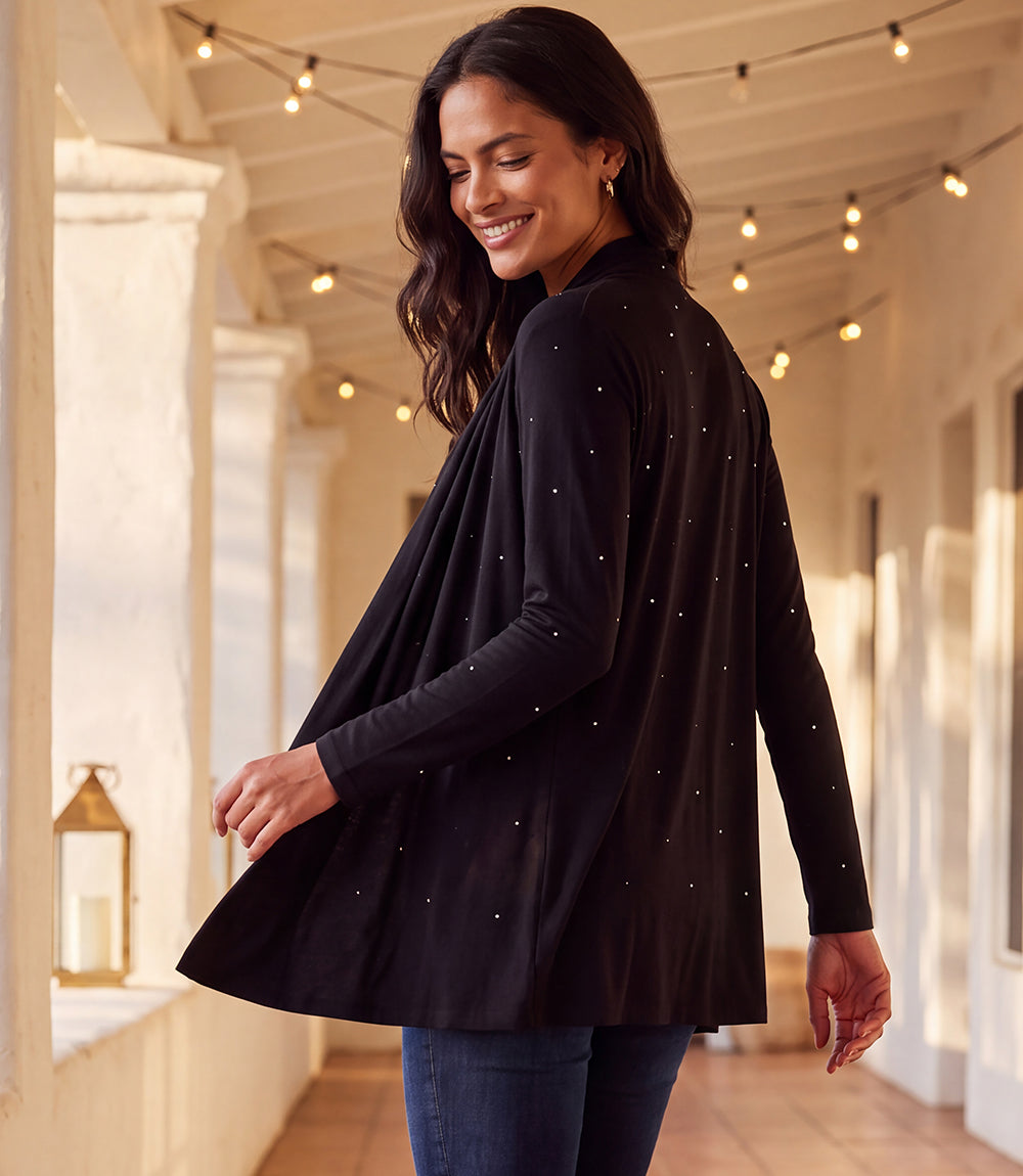 Embellished Open Front Drape Cardigan
