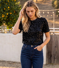Velvet Short Sleeve Sequin Top