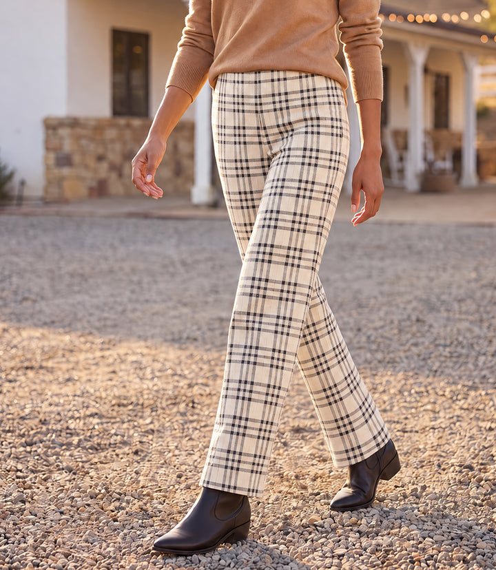 Plaid Corduroy Pull On Full Length Pants