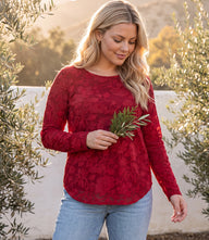 Plus Size Long Sleeve Burnout Shirttail Top