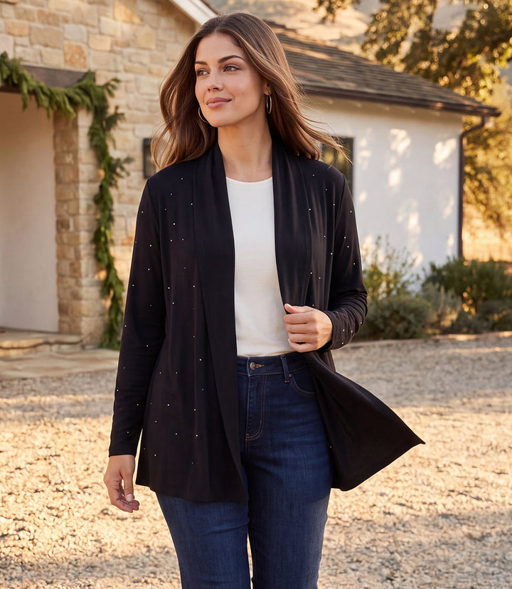 Embellished Open Front Drape Cardigan