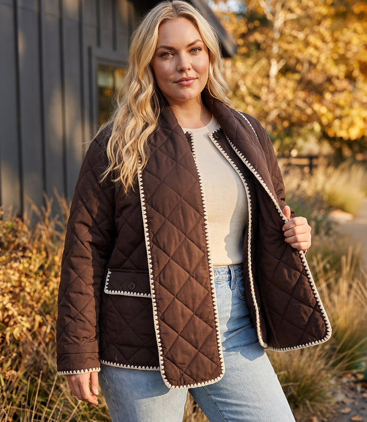 Plus Size Edge Stitch Quilted Scarf Jacket
