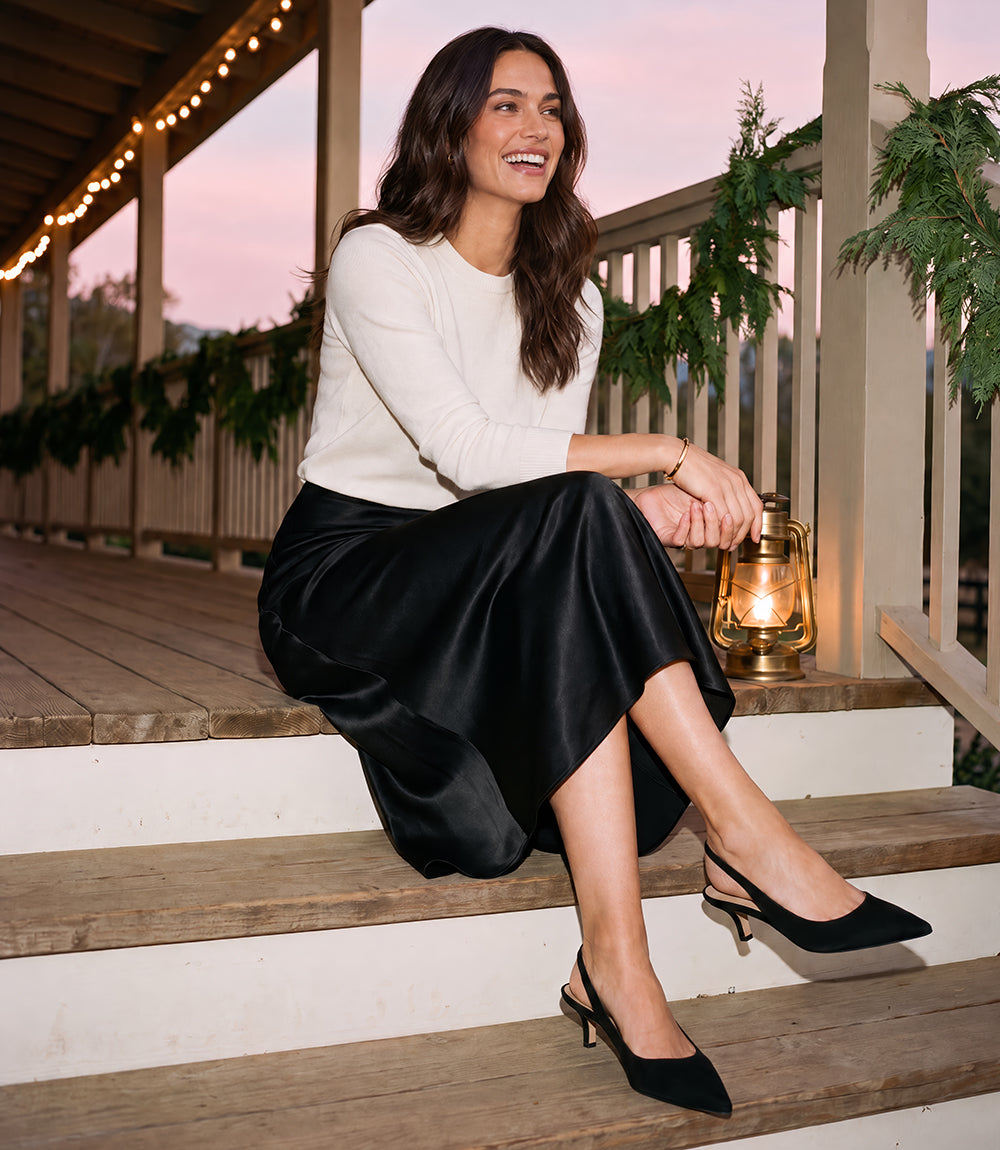 Petite Size Satin Bias Cut Midi Skirt