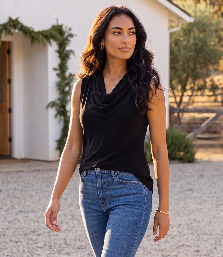 Sleeveless Drape Front Top