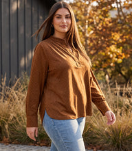 Plus Size Faux Suede Embellished Half-Placket Shirt