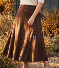 Plus Size Tiered Faux Suede Midi Skirt