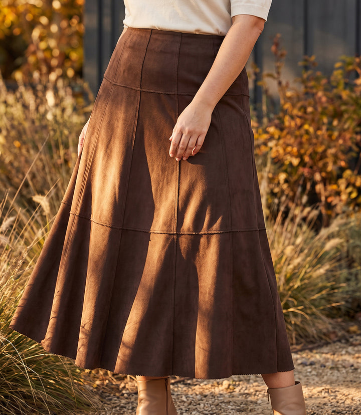 Plus Size Tiered Faux Suede Midi Skirt