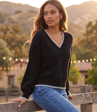 Varsity V-Neck Contrast Stitch Sweater