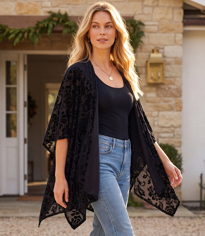Velvet Burnout Open Front Jacket