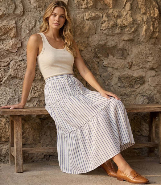 Stripe Tiered Midi Skirt – Karen Kane