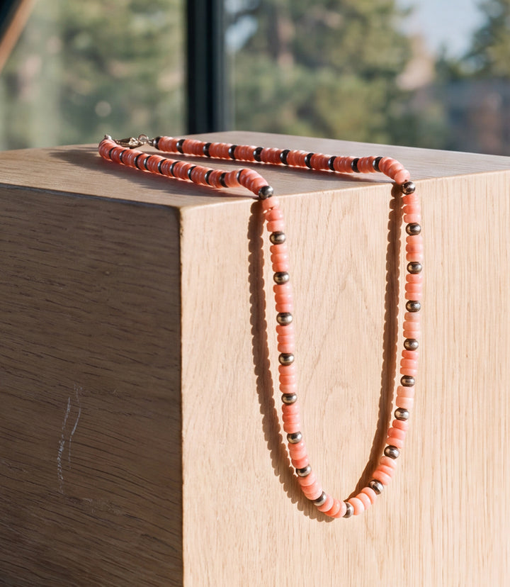 Pink Conch Sterling Silver Beaded Necklace