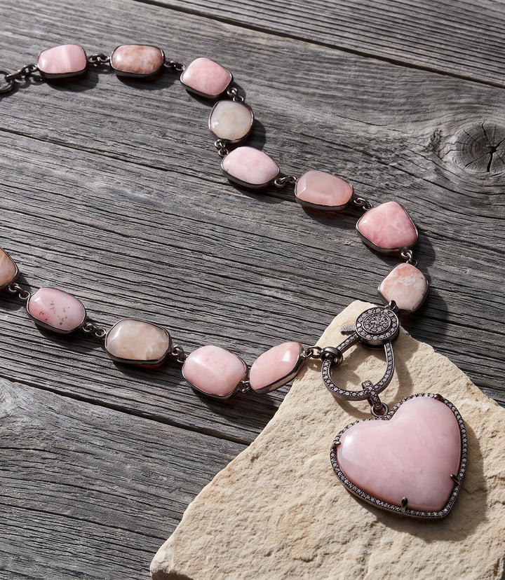 Pink Opal Heart Crystal Necklace