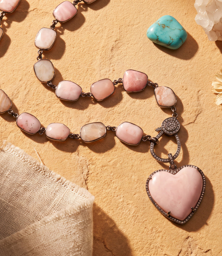 Pink Opal Heart Crystal Necklace