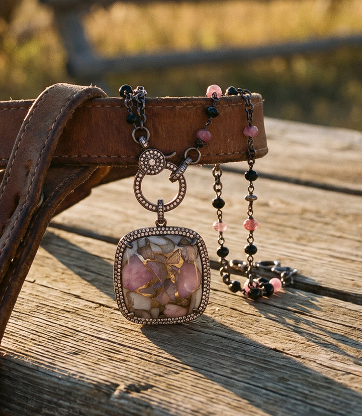 Pink Turquoise Crystal Pendant Necklace