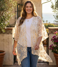 Plus Size Floral Embroidered Open Front Jacket