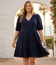 Plus Size Puff Sleeve Tiered Dress