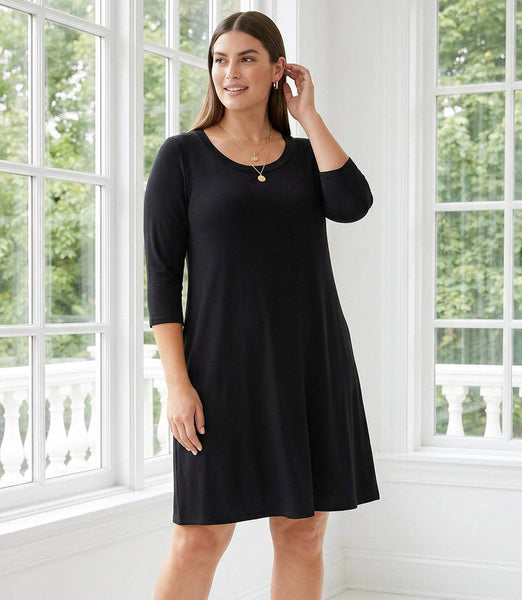 Karen Kane Plus Size 3/4 Sleeve A Line Dress, 3X, Black