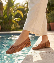 Seychelles Flagstaff woven leather ballet flats in tan with pointed toe and slip-on design