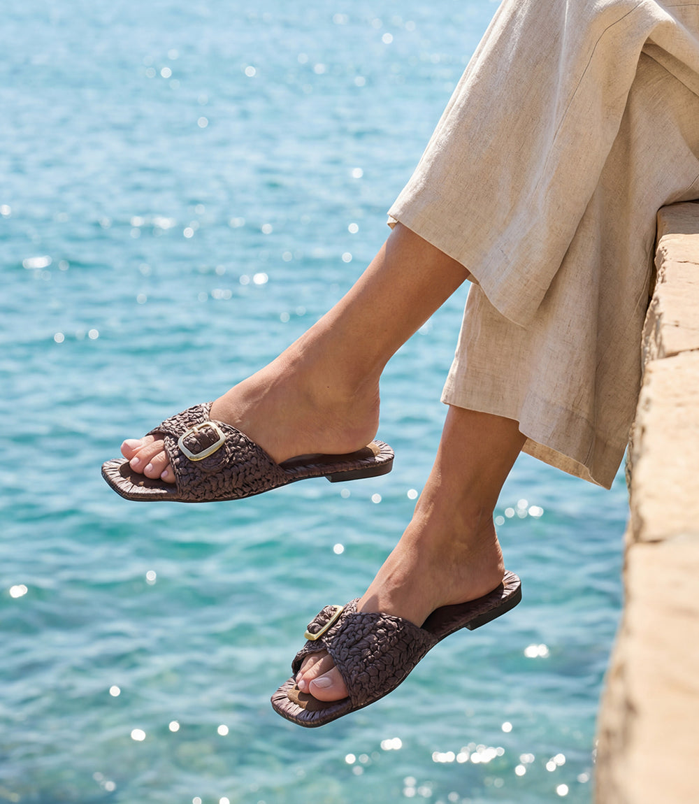 Seychelles Rafia Slides Seychelles Morning Brunch Raffia Buckle Sandals – Karen Kane