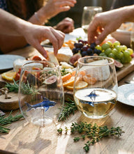 Shark stemless wine glass with detailed shark accent and artisanal hand-blown design