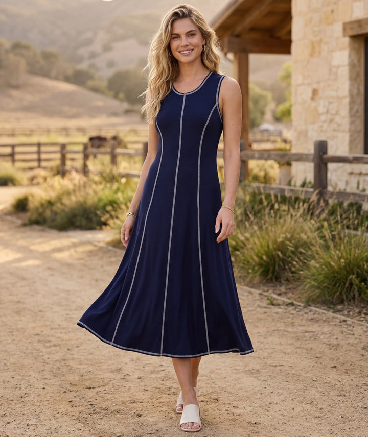 Sleeveless Stitch Detail Midi Dress