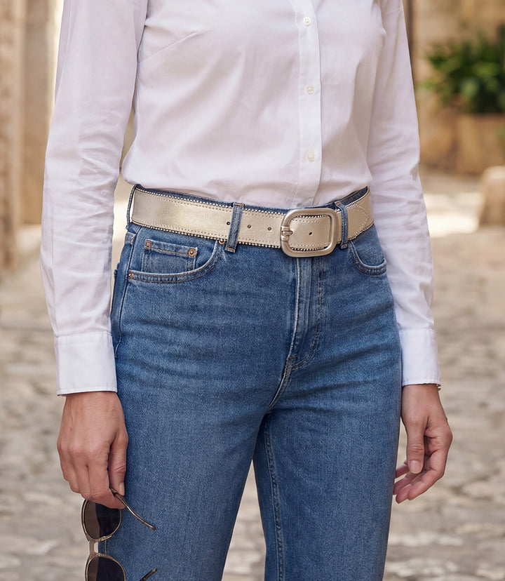 Streets Ahead Metallic Leather Rivet Trim Belt