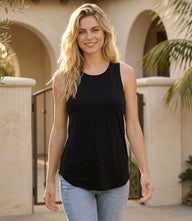 Soft French terry tank top with relaxed fit and shirttail hem, made in USA