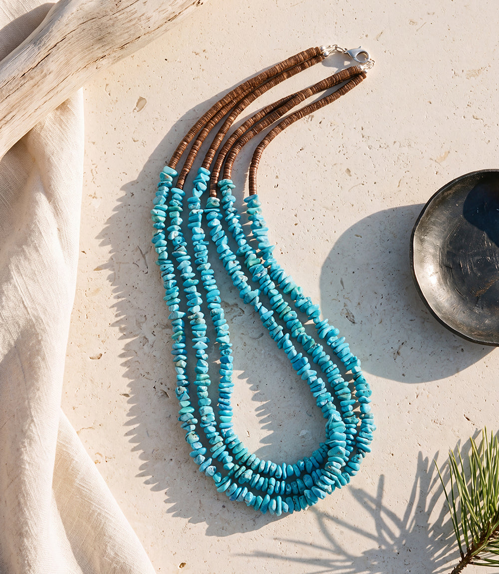 Three Strand Turquoise And Heishi Necklace