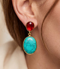 Turquoise And Ruby Crystal Earrings