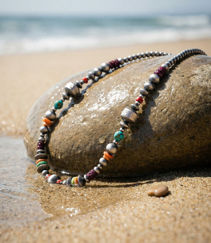 Turquoise And Spiny Oyster Beaded Necklace