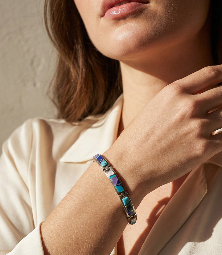Turquoise & Multi Color Gemstone Inlay Bracelet