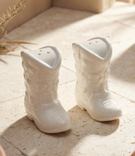 Western Boots Salt and Pepper Shaker Set ceramic cowboy boot design with rustic detailing