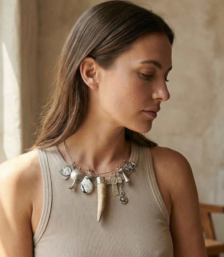 White Buffalo, Horn, Mercury Dime, Charm Necklace