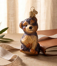 Yorkie Puppy Glass Ornament