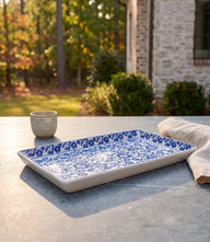 Hand-Painted Porcelain Blue And White Floral Tray