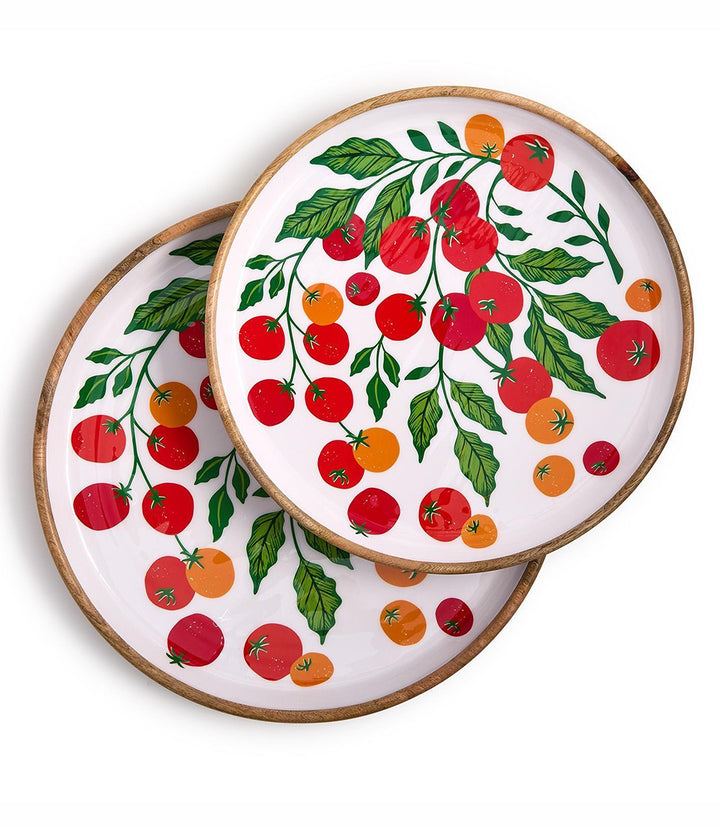 Wooden Enamel Tomato Print Trays, Set Of 2