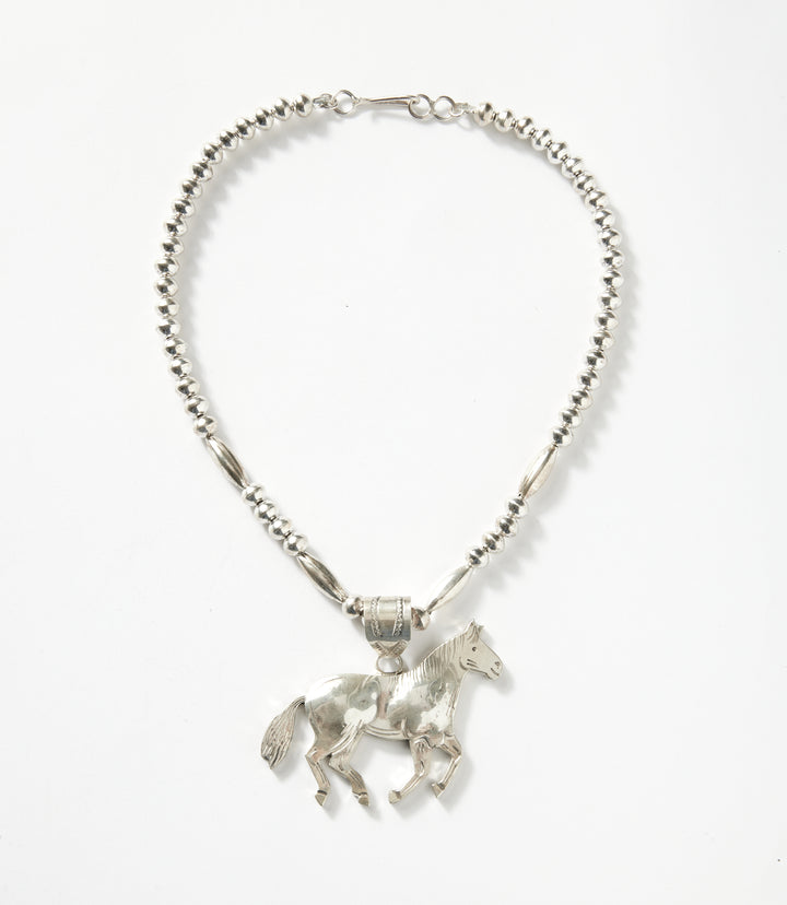 Vintage Sterling Silver Horse Pendant Necklace