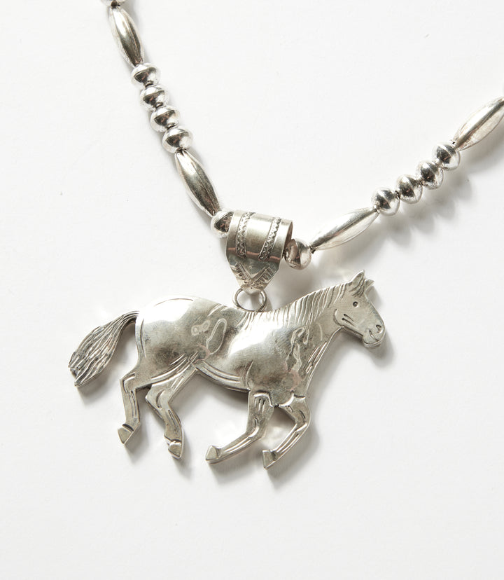 Vintage Sterling Silver Horse Pendant Necklace