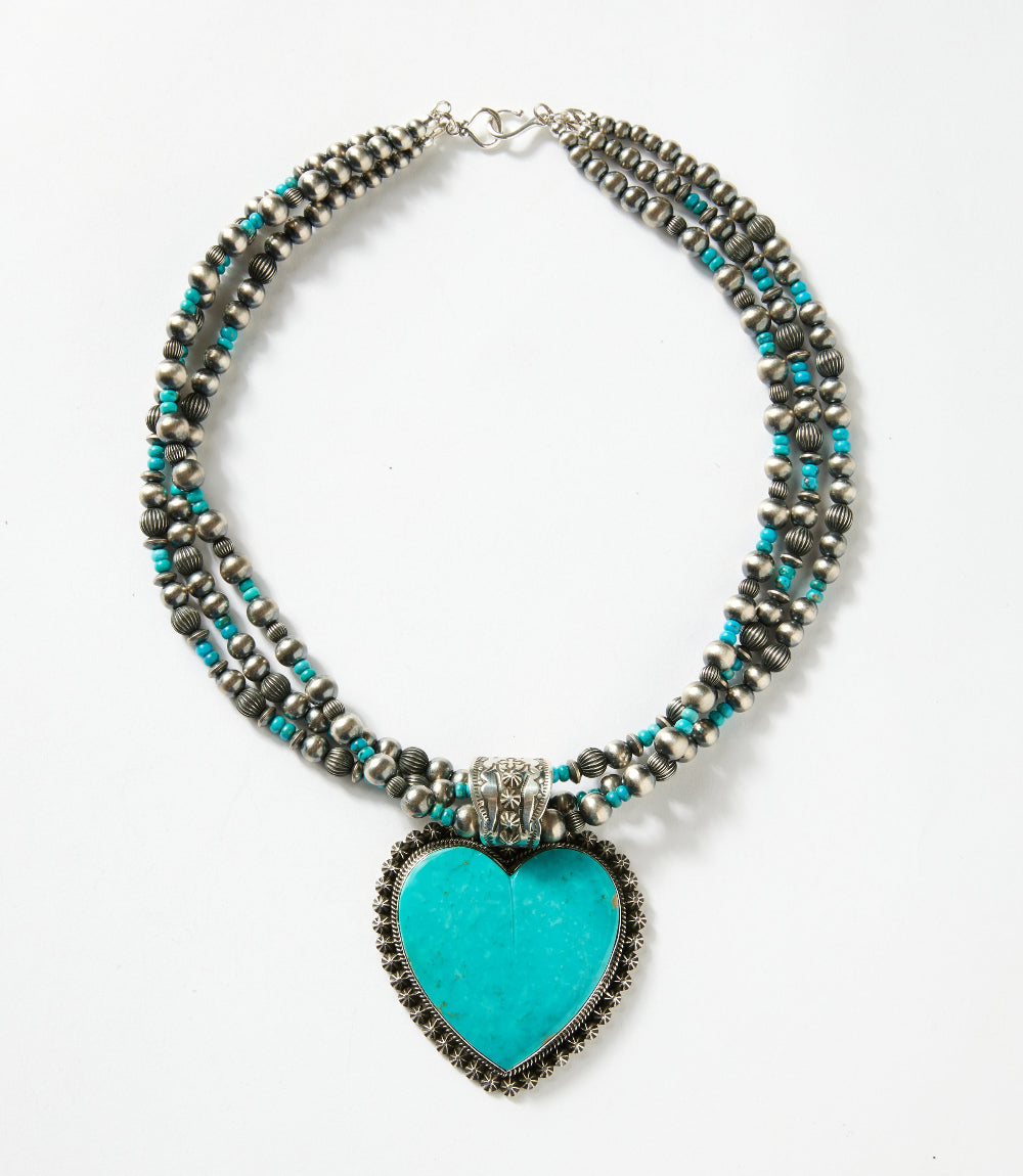 Large Embellished Turquoise Multi Strand Necklace