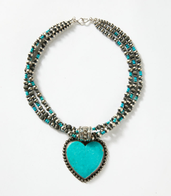 Large Embellished Turquoise Multi Strand Necklace