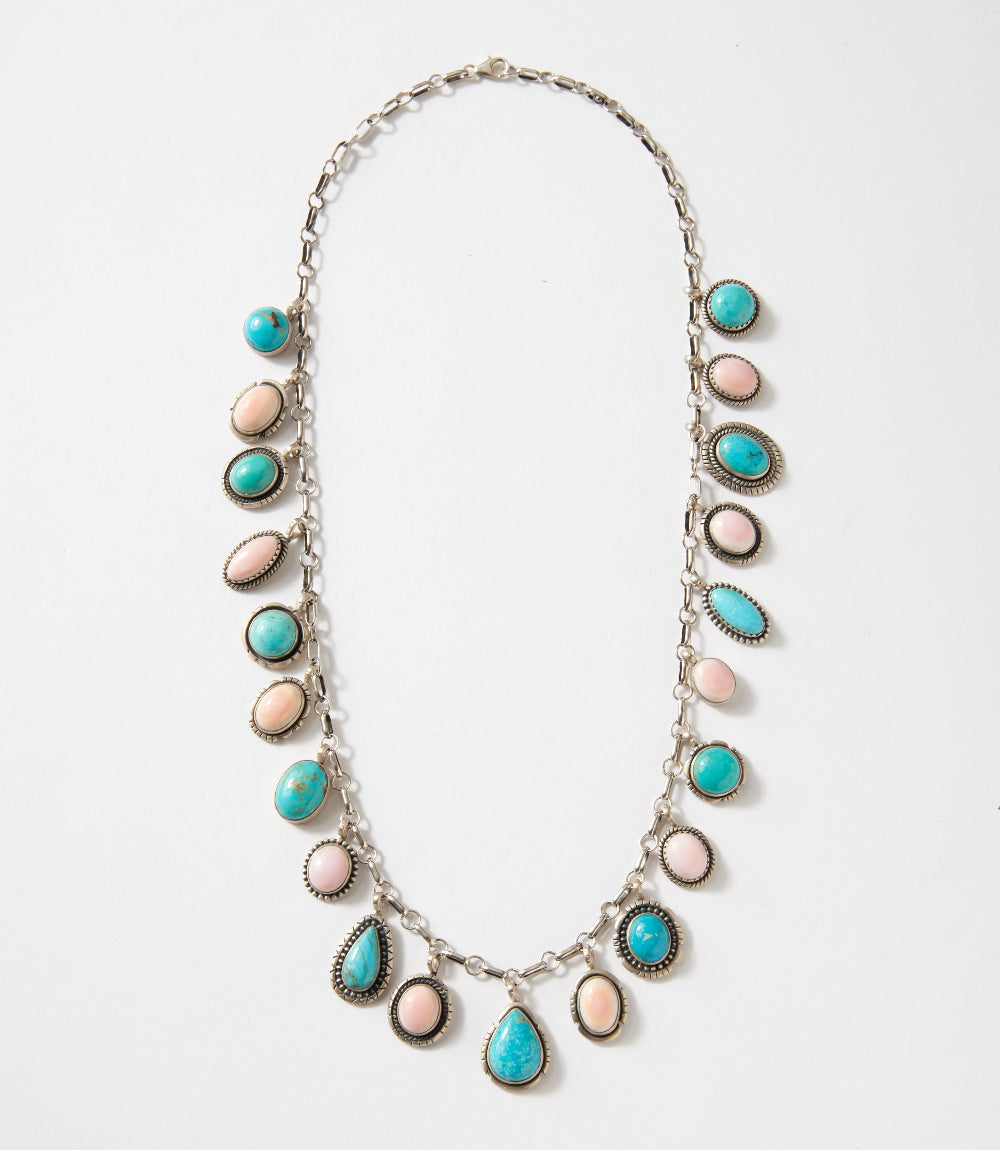 Dangling Turquoise And Pink Conch Necklace