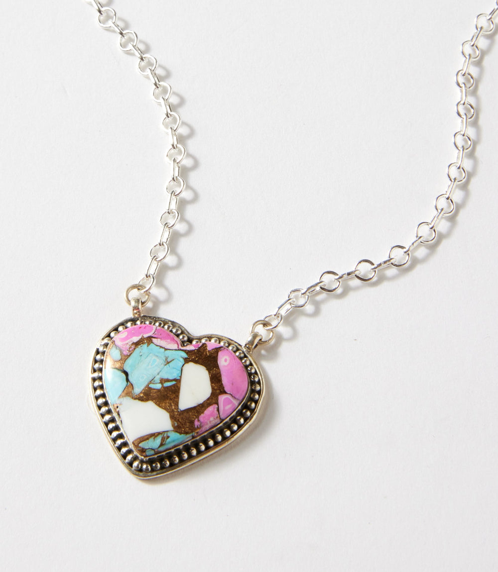 Cotton Candy Turquoise Heart Necklace