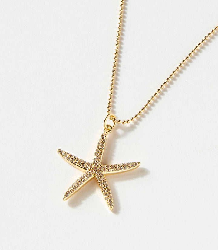 Large pavé starfish necklace with zirconia crystals and 18k gold-filled chain