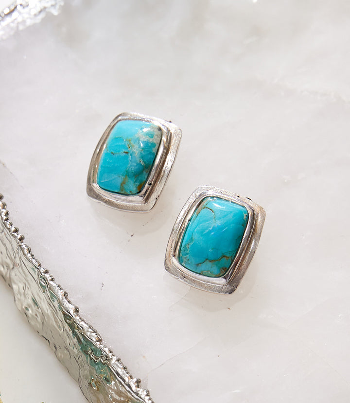 Turquoise Sterling Silver Clip Earrings