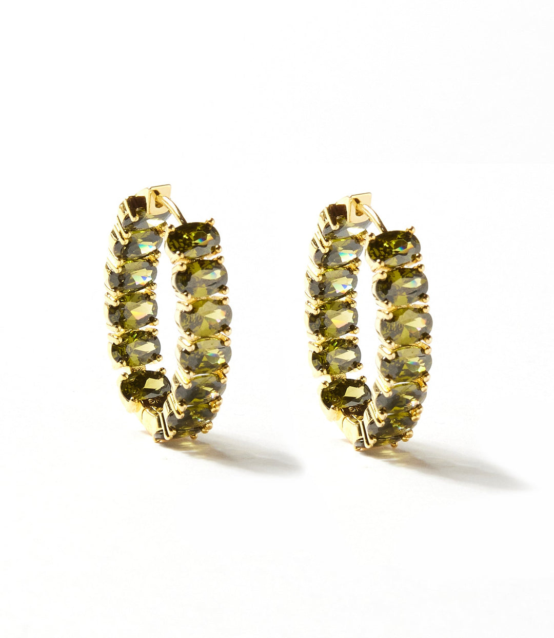 Gemstone hoop earrings with faceted peridot gemstones in 14k gold filled vermeil and sterling silver
